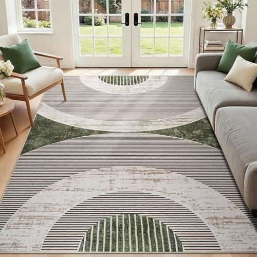 Image of Homcomodar Washable Rugs Living Room 120x170cm Modern Geometric Rugs for Bedroom Soft Living Room Rug Low Pile Thin Green Rug Carpets for Living Room Dining Room Home Office Kid's Playing Room