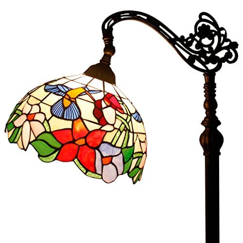 Image of WERFACTORY Tiffany Floor Lamp Hummingbird Amber Stained Glass Arched Lamp 12X18X64 Inches Gooseneck Adjustable Corner Standing Reading Light Decor Bedroom Living Room S101 Series