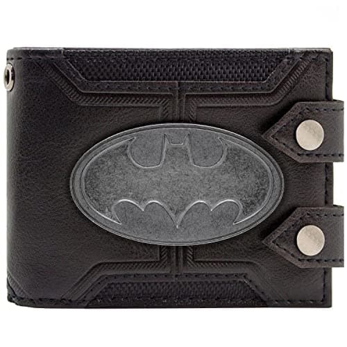 Image of The Dark Knight Batman Suit Steel Badge Double Buttoned Black ID and Card Bi-Fold Wallet