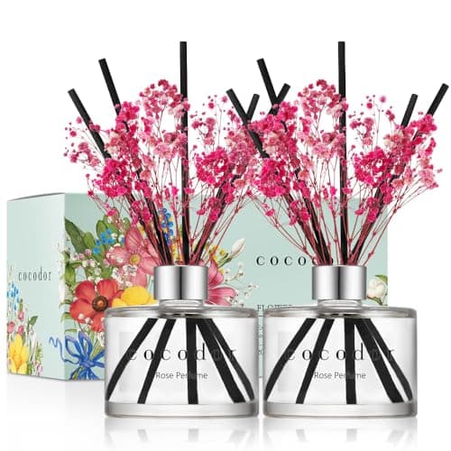 Image of [COCODOR/Rose Perfume] Flower Reed diffusers Oil with a Set of 5 Fiber Sticks, 200ml*2packs, Best for Home, Kitchen, Bathroom. Diffusers with sticks
