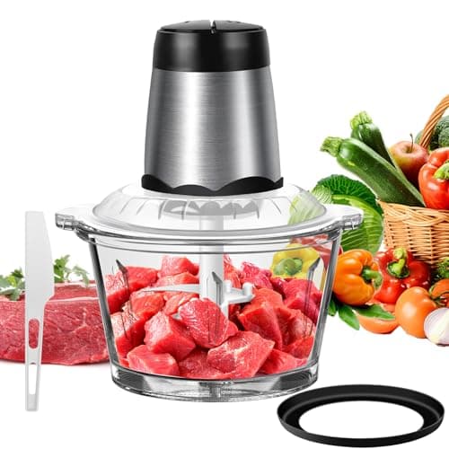 Image of Mini Chopper 300W Mini Food Processor Vegetable Chopper 2L Glass Bowl, Meat Grinder with 4 bi-Level Blades for Meat Vegetable Fruit