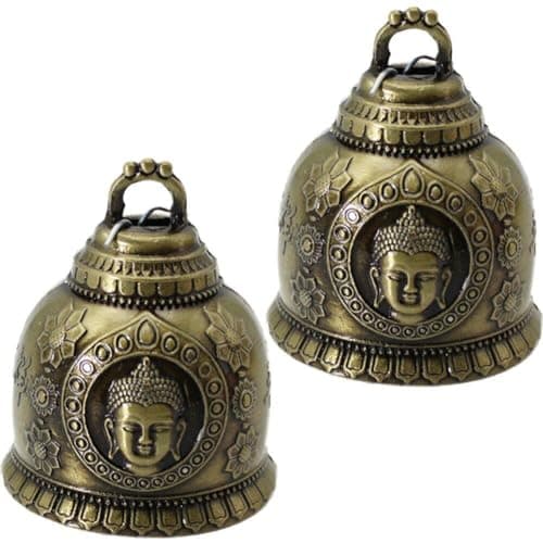 Image of 2 Pcs Fengshui Bell Vintage Buddha Bell Fengshui Good Luck Hanging Bell for Diy Home Garden Door Hanging Wind Chimes Car Pet Collar Pendant
