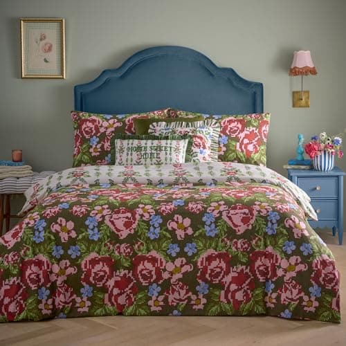 Image of furn. Feeoni Cottage Floral Duvet Cover Set – Reversible Tapestry-Inspired Bedding (Willow Green – Double)