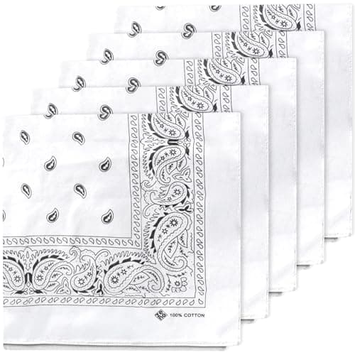 Image of ZENO White Bandana – 100% Cotton & Natural Fibers – White Bandana Scarf with No Polyester – Premium Quality – Soft, Durable & Machine Washable – For Men & Women – Unisex & Kids - 5 Pack