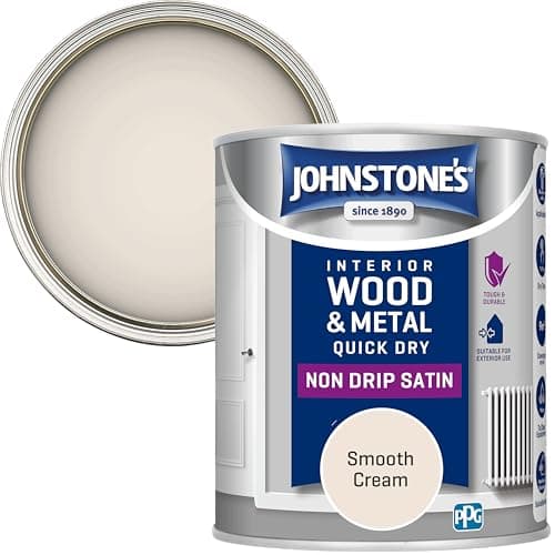 Image of Johnstone’s - Quick Dry & Nondrip Satin Paint for Wood & Metal - Smooth Cream | Interior & Exterior | Self-Undercoating, Low Odour, Water-Based, Dry in 1-2 Hours | 12m2 Coverage per Litre | 750ml