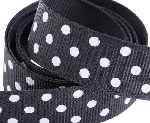 Image of Italian Options Polka Dot Grosgrain Ribbon 15mm, Strong Spotty Patterned Ribbon for Bows, Crafting, Sewing, Hair Accessories, Gift Wrap, 15 mm x 10 Metre Roll, Black