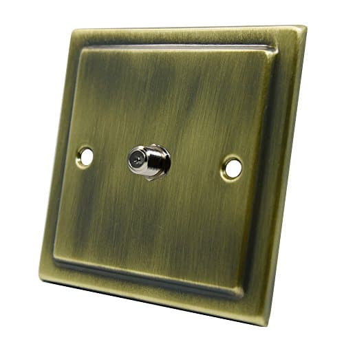 Image of AET VAB1GSKY 1 Gang F Type Victorian Antique Brass Sky Socket for Satellite Outlets