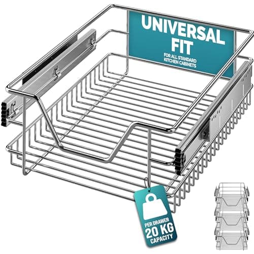 Image of CASARIA® 3x Pull Out Telescopic Kitchen Drawer | For 40cm Units - 36cm Internal Cabinet Dimensions | Chrome-Plated | 20kg Load Capacity | Basket Shelf Organiser Storage Space Saving