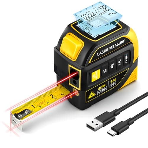 Image of 4-in-1 Laser Tape Measure with Laser Level Crosshairs, 16FT/5m AutoLock Measuring Tape, Digital Laser Measure130FT/40m, Measurement Tool with Backlit LCD Display, for DIY, Construction Projects