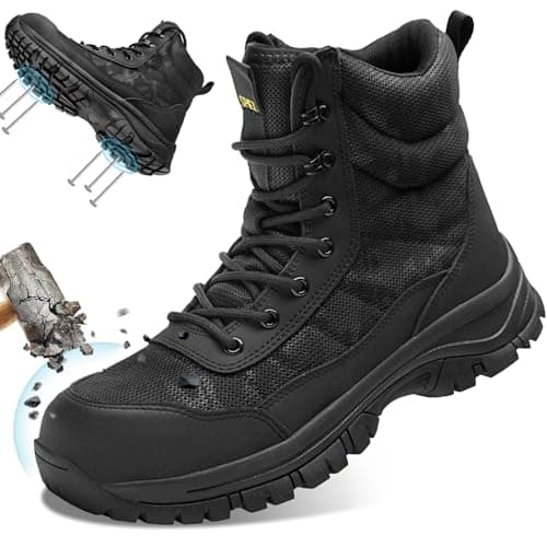 Image of SPIEZ Steel Toe Work Boots for Men, Lightweight Slip Resistant Safety Boots with Upgraded Sole, Puncture Proof Midsole, Side Zip, Durable Construction Warehouse Footwear UK8.5