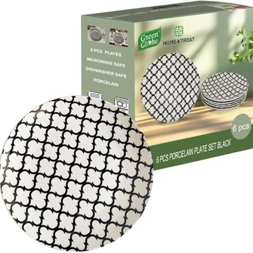 Image of Premium Porcelain Ceramic Dinner Arabesque Pattern Plates Set of 6 – 10.5 Inch Scratch Resistant Dinnerware Warm Color Pasta Salad Dessert Plates for Appetizer – Dishwasher & Microwave Safe (Black)