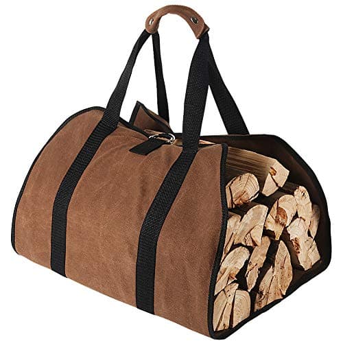 Image of tenn well Large Canvas Log Carrier Bag, 38”x 18” Heavy Duty Waxed Fireplace Firewood Tote Bag for Indoor Wood Stoves Outdoor Camping (Brown)