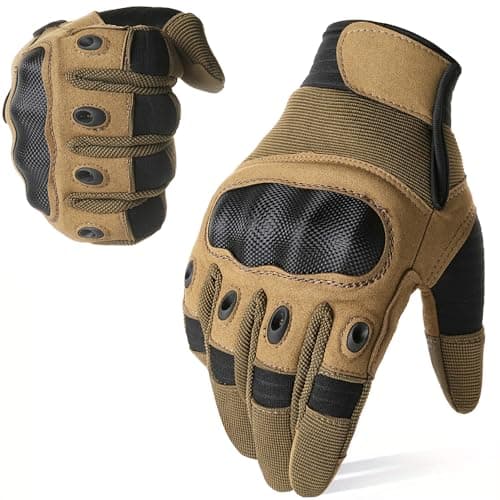 Image of WTACTFUL Unisex Motorcycle Gloves, Touch Screen Full Finger Gloves, Brown, Size Large