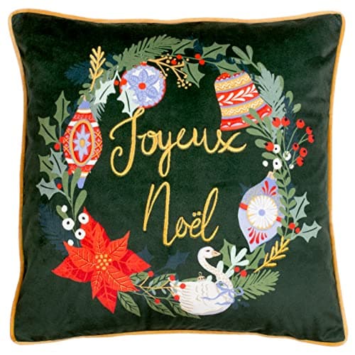 Image of furn. Deck The Halls Joyeux Noel Cushion Cover,Pine Green,43 x 43cm
