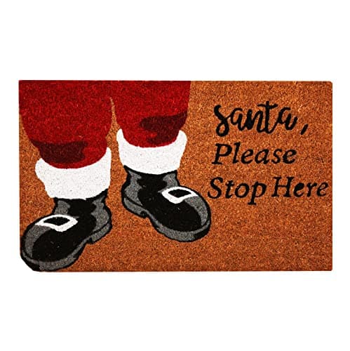 Image of Roseley Christmas Doormat 40 x 60cm Natural Coir Coconut Runners Decorative Welcoming Xmas Mat Home Office Entrance Hallway [Santa Stops Here]