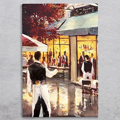 Image of Global Designs 5th Avenue Cafe Ceramic Tile Picture Plaque Sign Wall Art By Brent Heighton New York Scene 30x20cm