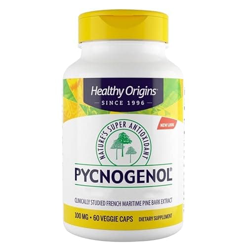 Image of Healthy Origins, Pycnogenol, 100mg, Pine Bark Extract with Procyanidins, 60 Vegan Capsules, SOYA Free, Gluten Free, Vegetarian, Non GMO