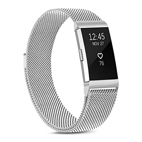 Image of Oumida Fitbit Charge 2 Replacement Strap for Women Men - Adjustable Metal Wristband With Magnet Lock (Silver, Large)