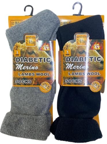 Image of ZRWASKA Men's Diabetic Merino Wool Socks Merino Wool Blend Thermal Sock Extra Warm 2.4 TOG UK Size 6-11 Hiking, Walking, Thermal, Outdoor Winter Sox (Pack of 2 (Assorted))