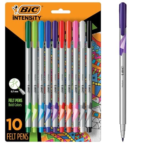 Image of BIC Intensity Fineliner Marker Pen, Medium Point (0.7mm), Assorted Colors, 10 Count, Bold and Smooth Writing
