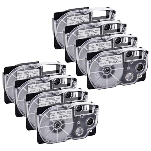 Image of NineLeaf Compatible for Casio Label Maker XR-9SR AR-9SR 9mm x 8m Black on Silver Label Tapes for Casio KL-60 100 120 200 300 750 780 820 2000 7000 7200 7400 8100 8200 P1000 Label Printers, 8PK