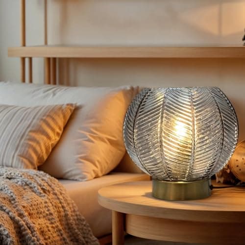 Image of Kairui Lighting Glass Table Lamp Smoked Grey Table Lamp with 20CM Glass and E14 Antique Brass Base Desk Lamp Modern Bedside Lamp for Bedroom and Living Room