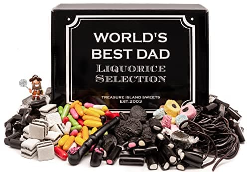 Image of Worlds Best Dad - Retro Liquorice Hamper (Classic Black Hamper With World's Best Dad Branding & Gift Label) by Treasure Island Sweets