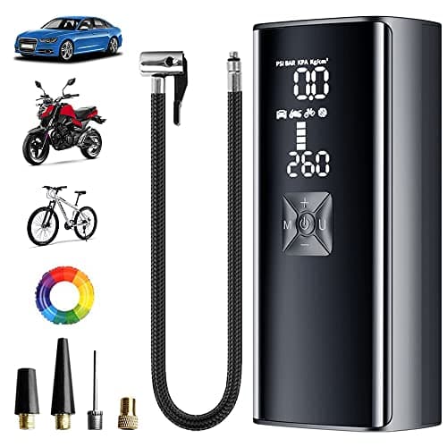 Image of Aumotop Electric Bike Pump 6000mAh Battery Electric Tyre Inflator Portable with LED Lights LCD Digital Display Mini Air Compressor Auto Shut-Off Mode for Car Motorcycle Balls, 4 needles