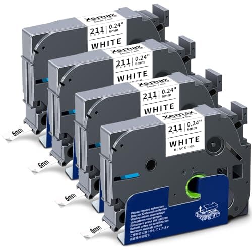 Image of 4X XemaX Label Tape Compatible for Brother Label Printer Tape 6mm TZe-211 TZ-211 P-Touch Black on White Tape Cassette for Brother P-Touch Labeller PT-E110 H100R H110 H101C H108 E100 H100LB H105
