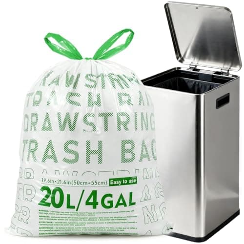 Image of AOSULI 20 Litre Bin Bags Drawstring Kitchen Bin Bags Bathroom Bin Liners Leak-Proof White Rubbish Bags Strong Reinforced Handles 30 Liners