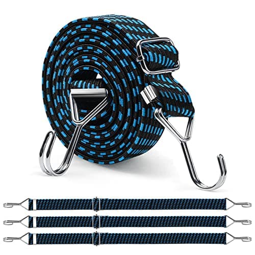 Image of Newthinking 2M Adjustable Bungee Cords with Hooks, 4 Pack Blue Heavy Duty Flat Bungee Cords Elastic Straps for Bicycles Camping Tent Luggage Fixing