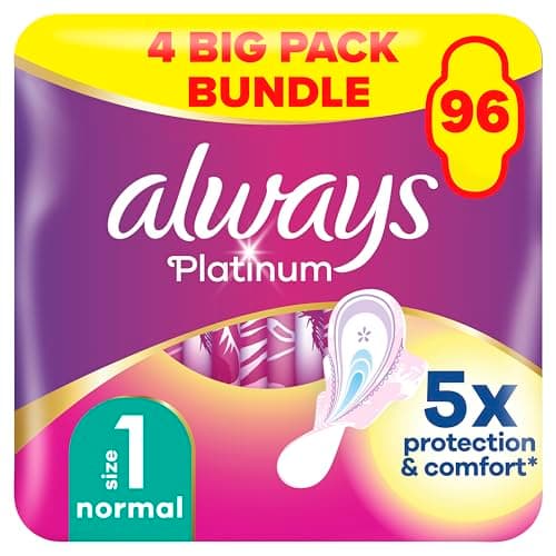 Image of Always Platinum Sanitary Towels Normal (size 1) With Wings 24 Pads, Ultra Soft And Protective Topsheet, Light Scented