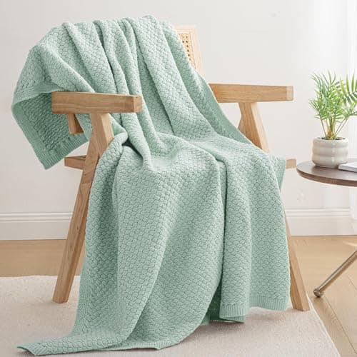 Image of Whale Flotilla Chunky Knit Throw Blanket, Ultra Soft Handmade Reversible Knitted Chenille Blankets for Couch Super Warm Decorative, 130x150 CM, Sage Green