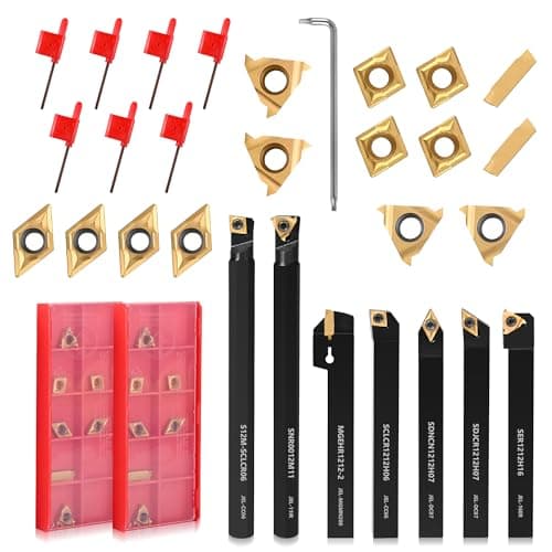 Image of VeYocilk 21PCS Indexable Lathe Turning Tools Set 1/2" 12mm Shanks,7Pcs Metal Turning Tool Holders & 14Pcs Carbide Inserts for Turning,Grooving,Threading,Boring bar,and Cutting Tool