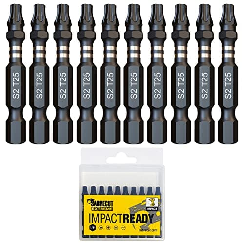 Image of 10 x SabreCut SCTX2550_10 50mm TX25 T25 Impact Screwdriver Driver Bits Set Single Ended Torx Heavy Duty Including Storage Box