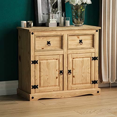 Image of Vida Designs Sideboard, 2 Door 2 Drawer, Solid Waxed Pine Wood Natural, Traditional, Rustic, 76 x 86 x 40