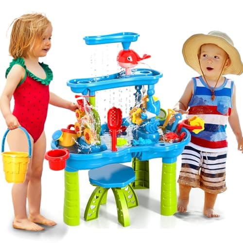 Image of Doloowee Sand and Water Table, Water Play Table for Toddler With Rich Accessories, Outdoor Garden Toys for Boys Girls 3 4 5 6 Years Old