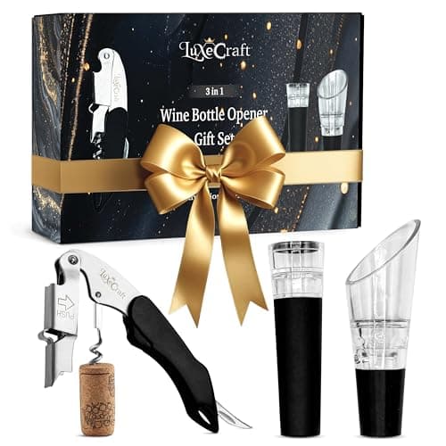 Image of Empire 5-Piece Wine Accessories Gift Set – Wine Bottle Opener with Double Corkscrew, Ergonomic Handle, Pourer & Vacuum Stopper – Stainless Steel
