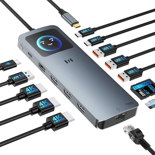 Image of USB C Docking Station 3 HDMI, 13-in-1 Docking Station 3 Monitor with Triple 4K Display, Smart Display, 2500Mbps Ethernet, 5X 10Gbps USB 3.1, 100W PD, SD/TF, USB C Dock for Dell/HP/Lenovo Laptops