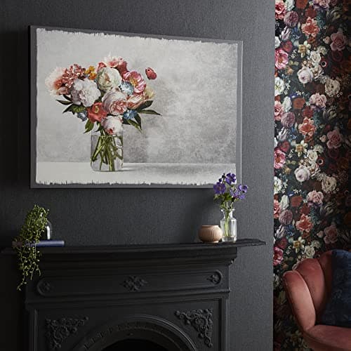 Image of Art for the Home Bouquet Blooms Printed Canvas - Natural/Multicoloured Wall Art - Moody Grey & Vibrant Bouquet Design - Feature Design - Cover for Small Cracks and Imperfections