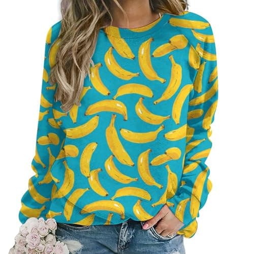 Image of peiyeety Banana Women's Long Sleeve Crewneck Sweatshirt, Stretchy Casual Pullover Top for Fall Winter Fashion and Outdoor Clothing