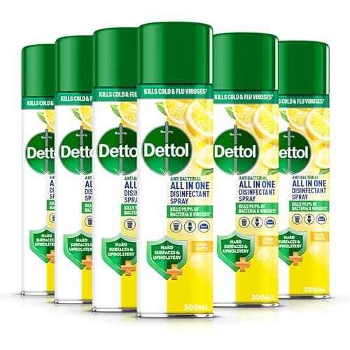 Image of Dettol All-In-One Lemon Disinfectant Spray Multipack 6x300 ml - Fresh Pet, Shoe, Sofa Antibacterial Cleaner - Household Sanitizer Sprays & Liquids
