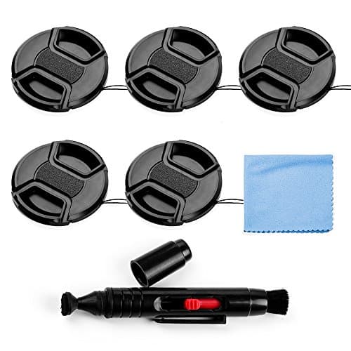 Image of Fotover 62mm Lens Cap Bundle, 5 Pack Universal Snap on Front Centre Pinch Lens Cover Set with Microfiber Lens Cleaning Cloth for Canon Nikon Sony Olympus DSLR Camera + Camera Lens Cleaning Pen