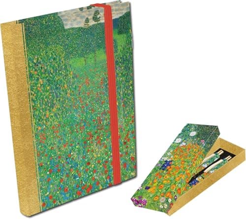 Image of Klimt A6 Notebook & Pen Set – Ruled Pocket Journal with Elastic Closure, Matching Pen, Gustav Klimt Inspired Art Design Stationery Gift for Travel & Everyday Use