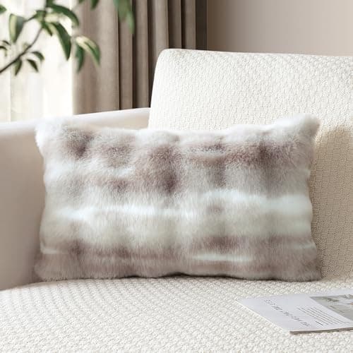 Image of JOTOM Set of 1 Plush Cushion Cover 40x60 cm Soft Decorative Throw Pillow Cover Fluffy Faux Fur Pillowcase for Couch Sofa Bedroom Pillow 16x24 Inch (White Taupe)