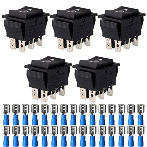 Image of Gebildet 5pcs Momentary Rocker Switch Toggle Power Button (ON)/Off/(ON) 6 Pin 250V-110V-36V-24V-12V/10A (30pcs Wire Terminals Connectors)