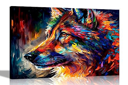 Image of Artley Prints - Wolf Gazing Portrait in a Botanical Garden Canvas Wall Art Prints | Abstract Animal Pictures | Framed and Ready to Hang 51 x 35cm (20 x 14 inches)
