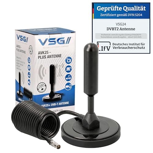 Image of High-performance DVB-T2 Antenna / Solid aluminium core for maximum signal strength / DVB-T2 & DVBT-HD / digital ready / AVK25 Plus / Magnetic base & 5m cable / for all DVB-T devices