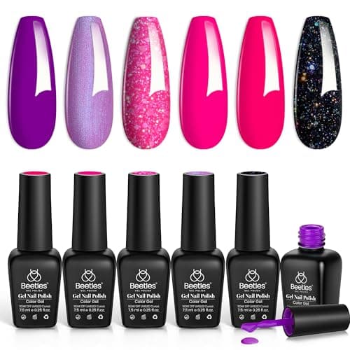 Image of Beetles Neon Gel Nail Polish Set, 6 Colours Spring Glitter Purple Pink Black Shimmer Electric Carnival Soak Off Uv Gel Polish Swirl Thread Effect DIY Manicure Art Spring Gift for Her