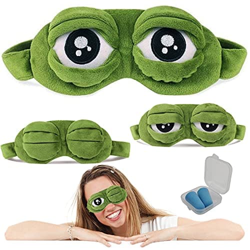 Image of Frog Eye Mask, Cartoon Fluff Blindfold Cute Sleep Eyeshade Frog 3D Eye Cover Green 1pcs
